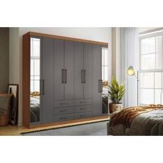 Guarda Roupa 8 Portas e 6 Gavetas c/ Espelho Master 8.6 Jatoba/Grafitt