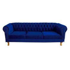 Sofá Chesterfield Capitone Duque Suede Azul Marinho 1,80 - NOVO ENCANT