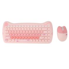 Conjunto Bonito de Teclado e Mouse Sem Fio Teclado Leve Com Tampa 2.4G Teclado Sem Fio de 84 Teclas e Conjunto de Mouse de 4 Teclas Cute Animal Padrão Design para Home Office