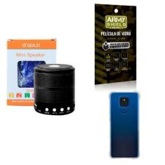 Kit Caixa de Som Bluetooth + Capinha Motorola E7 Plus + Película 3D - 