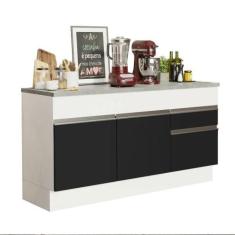 Balcão Pia Madesa Glamy 150Cm 2 Portas 2 Gaveta Branco Preto