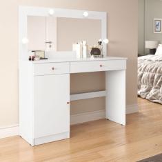 Penteadeira Camarim Bruna 2 Gavetas 1 Porta Branco Acetinado