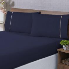 Lençol Queen 3 Peças Algodão 400 Fios Jogo de Cama Toque Aveludado - G