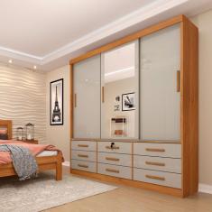 Guarda-Roupa Casal com Espelho Chicago 3 Portas 9 Gavetas Cinamomo e Off White