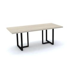 Mesa de Reunião Retangular 200 x 90 cm Pé Tubular PE40 em MDP Cor Nogueira CasaBlanca Base Preta