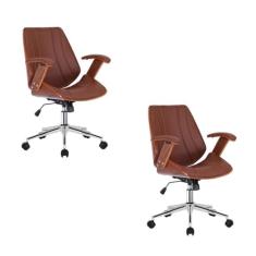 Kit 2 Cadeiras Escritório Diretor Giratória Kopenhagen Marrom
