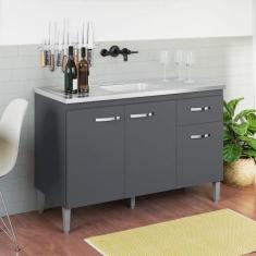 Balcão para Cozinha 3 Portas Derby Cinza Fosco - Mais de Casa