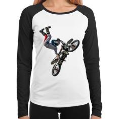 Baby Look Raglan Motocross Freestyle Trick Manga Longa - Foca na Moda,