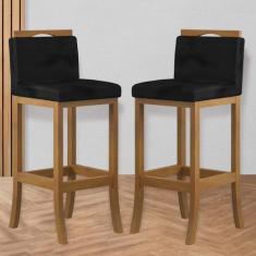 Kit 2 Banquetas Média Encosto Estofado 38x92Cm Ilha Turim Madeira Maci