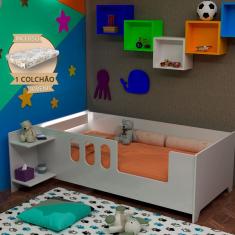 Cama Juvenil Infantil Livia com Led Usb Prateleiras Divaloto Acompanha Colchão D18 - Branco