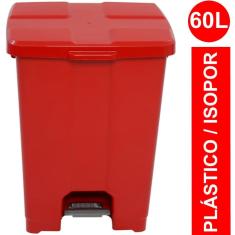 Lixeira Plástica Quadrada com Pedal Cor Vermelha 60 Litros JSN