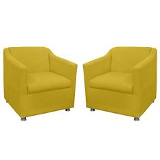 Kit 02 Poltronas Decorativa Tilla Pés Cromados Suede Amarelo - DS Estofados