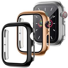 LORDSON Pacote com 3 capas protetoras de tela de vidro temperado compatível com Apple Watch SE/Series 6/5/4 44 mm, capa protetora de policarbonato revestida compatível com iWatch Series SE/6/5/4