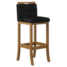 Banqueta Alta Encosto Estofado 38 x 102 Cm Turim Madeira Maciça Amêndoa Suede Preto CCS