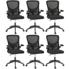 Kit 6 Cadeiras de Escritório Giratória Mônaco com Relax e Regulagem de Altura - All Black