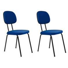 Kit 2 cadeiras palito fixa para recepção igreja recepção sala de espera tecido azul