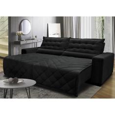 Sofá 2,62m Retrátil E Reclinável Com Molas Cama Inbox Plus Tecido Suede Velusoft Preto