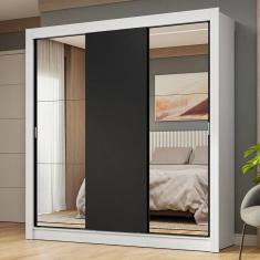Guarda-roupa Casal 3 Portas Correr Espelhos Branco/preto