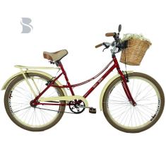 Bicicleta Retrô Vintage Aro 26 Cesta Feminina Vermelho/Bege