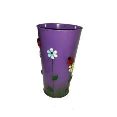 Vaso Balde Enfeite Ferro Varanda Joaninha Flor Roxo
