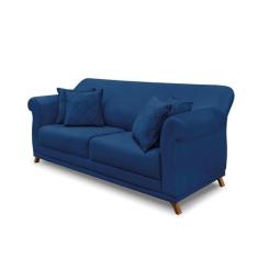 Sofá 2 Lugares Pé de Madeira Julieta 160 cm Suede Azul Marinho S04 - D