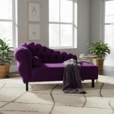 Recamier Decorativo Divã Larissa Lado Direito Suede Roxo Pés Madeira M