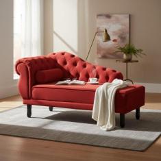 Recamier Decorativo Divã Larissa Lado Direito Suede Vermelho Pés Madei