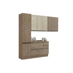 Cozinha Modulada Kappesberg Maxxi Completa 2 Aéreos 1 Paneleiro 1 Balcão 1 Complemento 5pçs Nogal