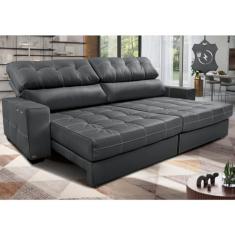 Sofá de Couro Elétrico Retrátil 2,75m Molas Ensacadas Cama inBox Gran Majesty Cinza