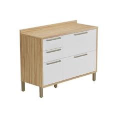 Balcão de Cozinha Syrah 2 Portas e 3 Gavetas c/ Tampo 120cm Amendoa/Off White - Ronipa