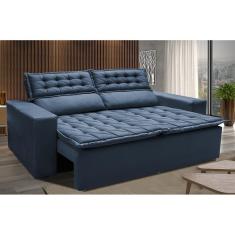 Sofá 3 Lugares Retrátil E Reclinável Cama Inbox Slim 1,80m Velusoft Azul