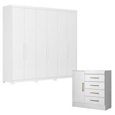 Cômoda Montevideu E Guarda Roupa Casal Venice 62780pe Branco Brilho Com Pés - Demóbile