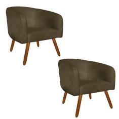Kit 02 Poltronas Decorativa Stella Suede Marrom Rato Pés Palito - D'Ro