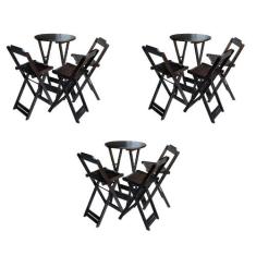 Kit 3 Jogos de Mesa Bistrô de Madeira Dobrável com 3 Banquetas - Tabac