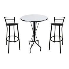 Kit Mesa Bistrô Preto Tampo Branco 2 Banquetas Preto Assento Preto - M