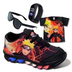 Kit Tênis De Led Infantil Menino Masculino Naruto + Camisa + Relógio + Óculos-Masculino