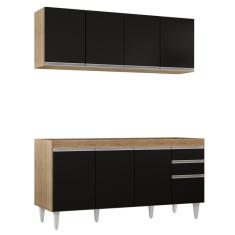 Armário Aéreo Nevada E Balcão Para Pia 160cm Arkansas Castanho/preto - Lumil Móveis