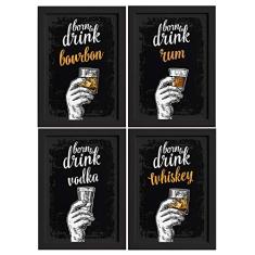 Quadros Bebidas Born Drinks Moldura Preta 33x43cm 4un