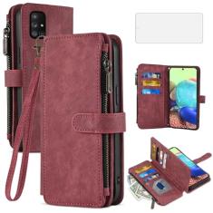 Asuwish Capa de telefone para Samsung Galaxy A71 5G capa carteira e protetor de tela de vidro temperado couro flip porta-cartão de crédito suporte cordão alça de pulso acessórios celulares A 71 G5 71A