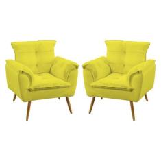 Kit 2 Poltronas Beta Sued Amarelo Aradecor, Amarelo, ÚNICO