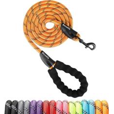 Coleira resistente para cães - Coleira de corda de 2/4/5/6/8/10 pés com alça acolchoada confortável e refletiva - Coleira de treinamento de filhotes para cães de raças pequenas, médias e grandes -