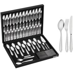 Faqueiro Aço Inox com Faca de Mesa e Estojo de Madeira com 76 Peças, Prata, Tramontina