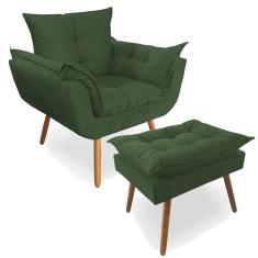 Combo Poltrona Decorativa Opala Deluxe com Puff Suede Verde