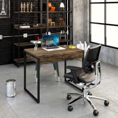 Mesa para Escritório 90cm 2 Gavetas Kuadra Compace Carvalho Dark