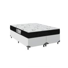 Cama Box Queen Bipartido + Colchão D33 One Face - 56x158x198cm - Couro Branco
