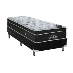 Cama Box Solteiro: Colchão Molas Ortobom Nanolastic Exclusive + Base CRC Suede Preto(88x188)