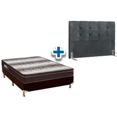 Cama Box Queen CRC + Colchão Ortopédico Light Ortobom + Cabeceira Clean Suede Cinza