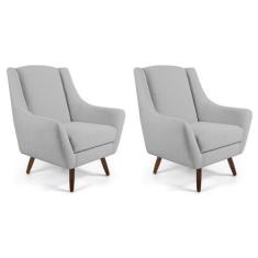 Kit 02 Poltronas Decorativas Fixa Pés de Madeira Juliet D02 Linho Cru 