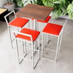 Conjunto Mesa Alta Bar Bistrô Quadrada Imbuia 4 Banquetas Confort Esto