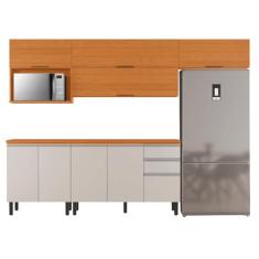 Armário de Cozinha Completa Itatiaia Com Balcão 9 Portas 2 Gavetas Nicho Para Micro Ondas Namur Cinamomo/Off White